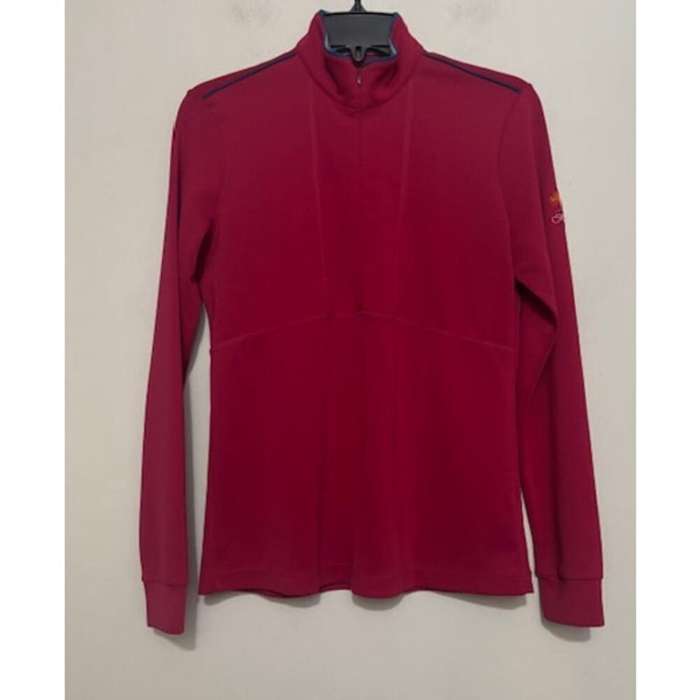 Greg Norman Womens Small Golf Pullover Quarter Zip Kiawah Logo Pink Mock Neck